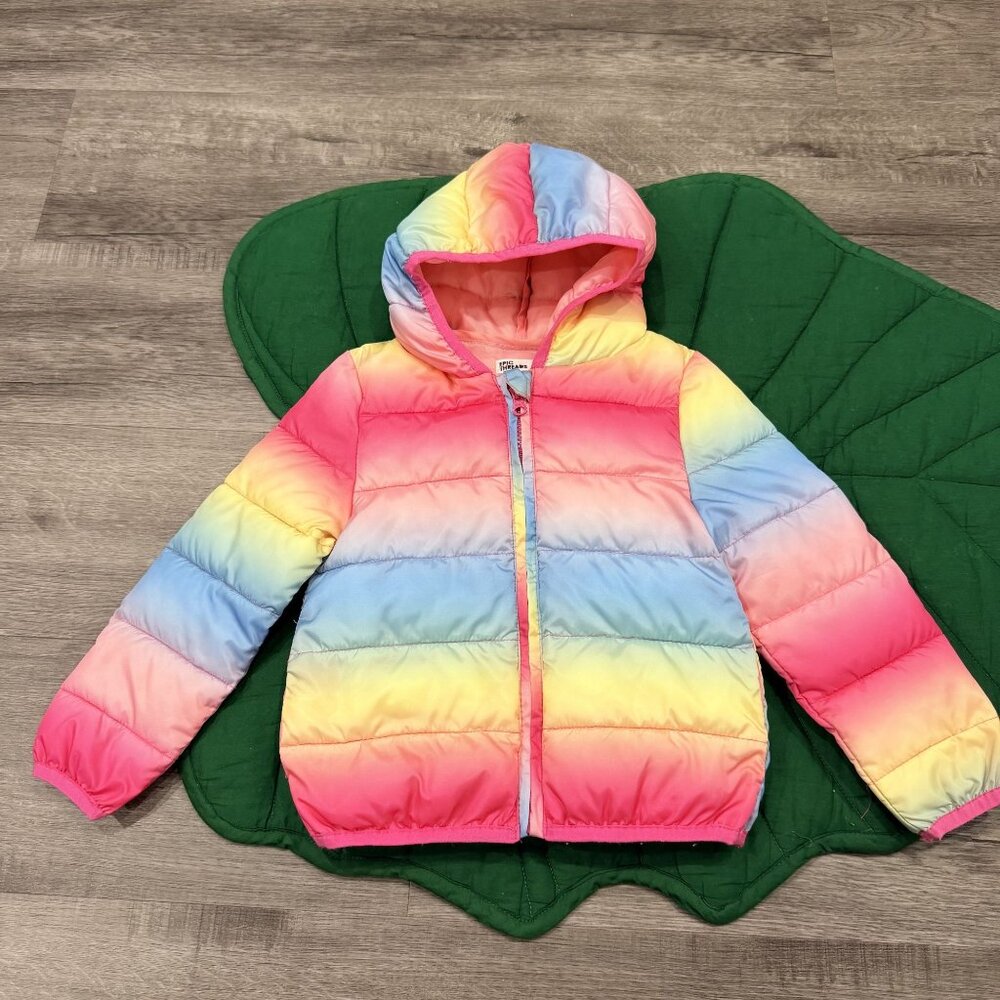 Epic Threads Girls 4T Rainbow Puffer Jacket